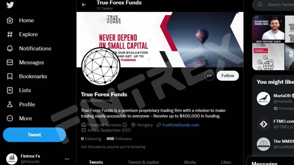 True Forex Funds Twitter Account